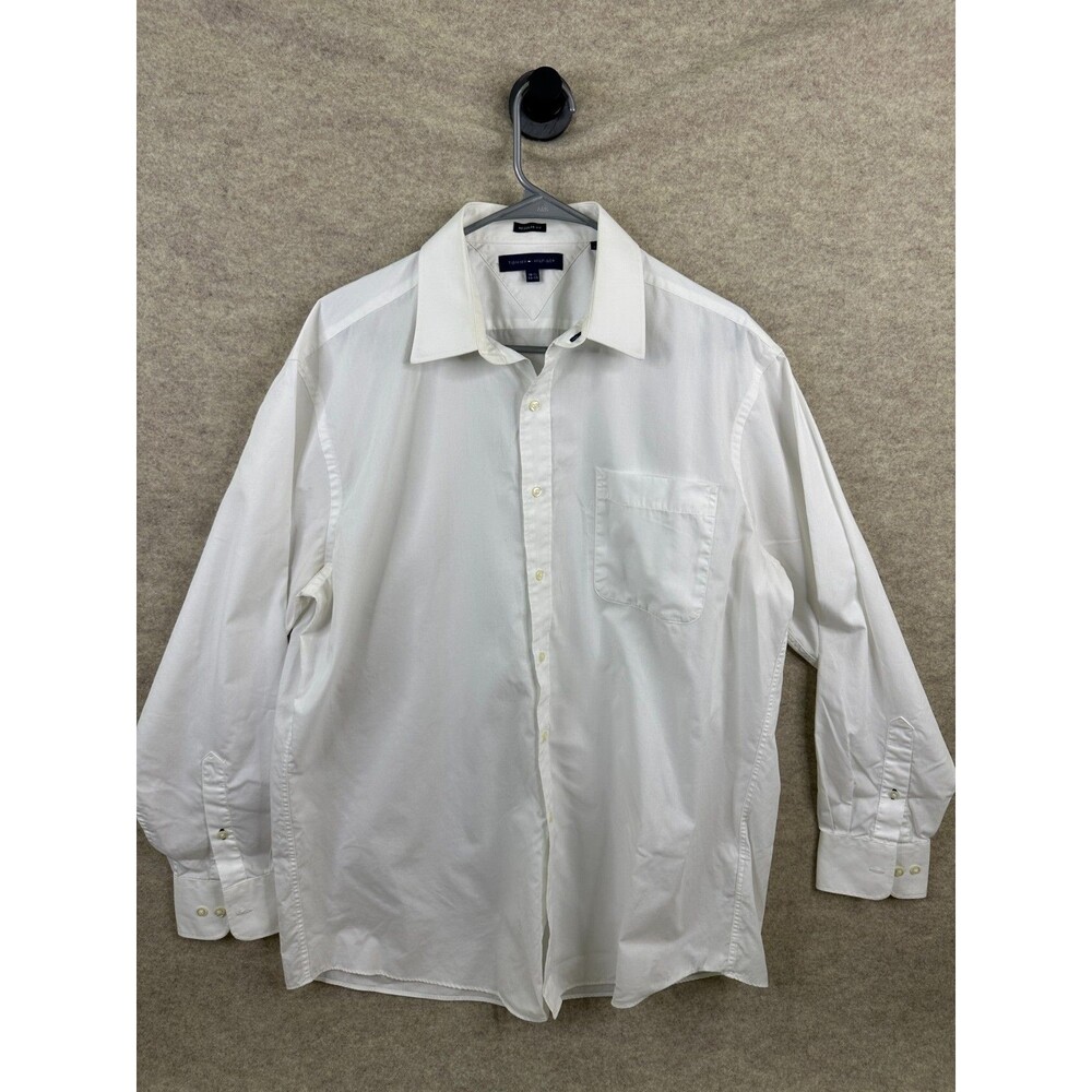 Tommy Hilfiger Men's White Regular Fit Long Sleeve Button Shirt Dress Casual